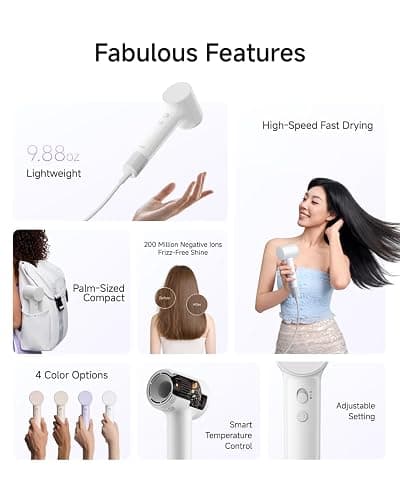 Laifen Air Diffuser Hair Dryer, 15 × High-Speed Ionic Hairdryer, White | Perfect for Daily Use & Curly Hair, Palm-Sized, Mini Blow Dryer with Diffuser, Travel Hair Dryers for Women, Hair Accessories thumbnail 9