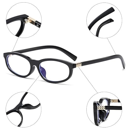 LJCZKA Lunettes Lumiere Bleue Ovale Femme Homme Petite Lunette Monture Rectangulaire Lunettes Annee 90 Anti-Fatigue pour Jeux, Texing et Lecture thumbnail 4