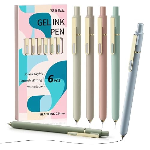 SUNEE Gel Pens, 6 Pack 0.5mm Pens Fine Point Smooth Writing Pens with Quick-Dry Black Ink, Cute Aesthetic School Office Note-Taking Pens for Journaling - Morandi - Image 1