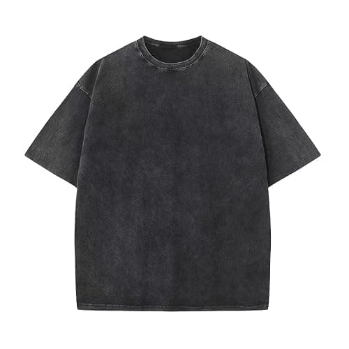 Men's Cotton T-Shirts Oversized Unisex Short Sleeves Casual Loose Wash Solid Basic Tee Tops - Image 1