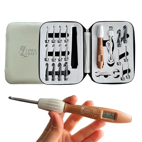LineaCraft Counting Crochet Hook Set – 18 Sizes Interchangeable Hooks Kit, Light up, Digital Stitch & Row Counter, Ergonomic for Arthritic Hands with Pastel Crochet Hook Case – Crochet Gift - Image 1