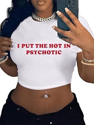 LovelyWholesale Women Graphic Crop Tops Letter Print Short Sleeve Tee Summer Sexy T Shirt - Image 1