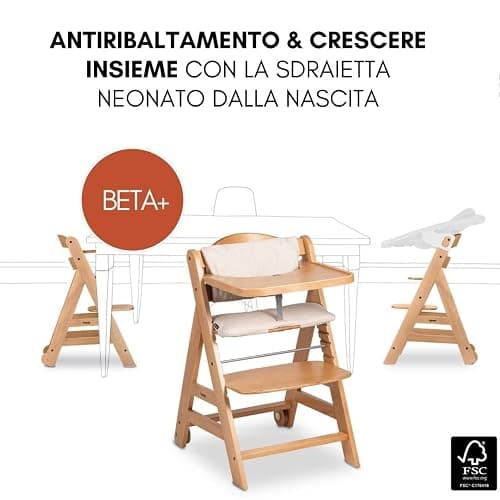 hauck Seggiolone Beta Plus Deluxe - Seggiolone Evolutivo in Legno con Sdraietta e Dondolo per Neonati, Sediolone Pappa, Sicurezza Massima con Cintura a 5 Punti, Regolabile per Tavoli Standard thumbnail 5