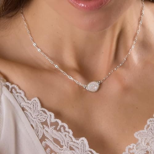 Humble Chic NY Simulated Druzy Pendant Necklace for Women with Sparkly Oval Stone - Gold, Silver, or Rose Gold Tone Chain - 16" with 3" Extender thumbnail 8