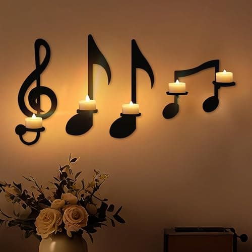 ZAYHENYOO Music Note Wall Decor Candle Sconces Holder Set of 4 Black Metal Decorative Sconces for Kitchens,Porch,Living Rooms,Entryway,Fireplaces,Stairway thumbnail 8