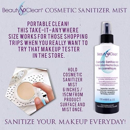Beautysoclean Cosmetic Sanitizer Mist - (8.0 oz.) Makeup Sanitizing Spray for Powder-based Makeup Palettes & Pressed Cream Foundations, Bronzers, Concealers, Blushes, Eyeshadows. thumbnail 5