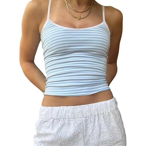 Women Y2k Striped Tank Tops Cute Spaghetti Strap Cami Top Aesthetic Going Out Top - Image 1