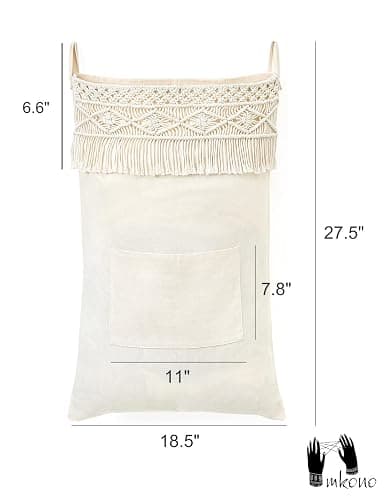 Mkono Macrame Hanging Laundry Hamper Bag Over The Door Organizer Laundry Bag Boho Decor Hanging Clothes Hamper for College Dorm Room Bathroom Home Travel Space Saving thumbnail 3