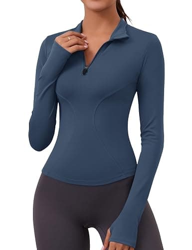 LOMON Womens Long Sleeve Workout Tops Quick Dry Quarter Zip Pullover Crop Yoga Athletic Slim Fit Shirts - Image 1