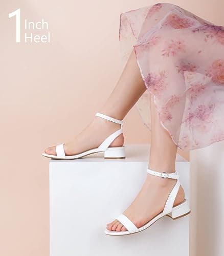 Ankis Women Nude White Gold Black Sandals Open Toe 1 Inch Low Block Heel | 1-inch short heel, adjustable ankle strap, 5mm latex cushioned insole, comfortable walking, for wedding, dressy, formal event thumbnail 5