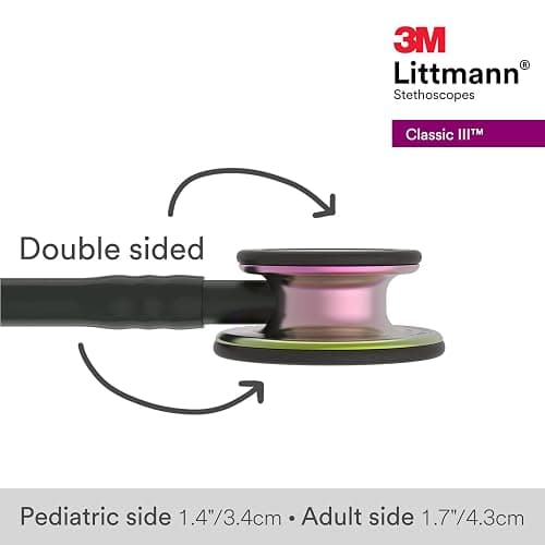 3M Littmann Classic III Monitoring Stethoscope, 5870, More Than 2X as Loud*, Weighs Less**, Stainless Steel Rainbow-Finish Chestpiece, 27" Black Tube, Stem and Headset - Black Tube, Stem, Headset - Rainbow - Finish Chestpiece thumbnail 3
