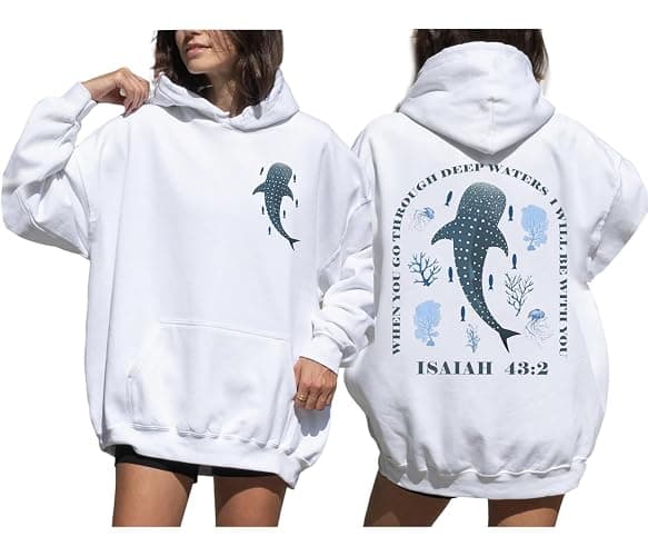 Whale Shark Hoodie & Sweatshirt When You Go Through Deep Waters Shirt Christian Bible Verse Isaiah 43 2 Shirt thumbnail 6