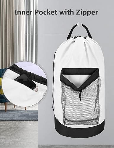 Dalykate Backpack Laundry Bag, Laundry Backpack with Shoulder Straps and Mesh Pocket Durable Nylon Clothes Hamper Bag with Drawstring Closure for College, Travel, Laundromat, Apartment thumbnail 5