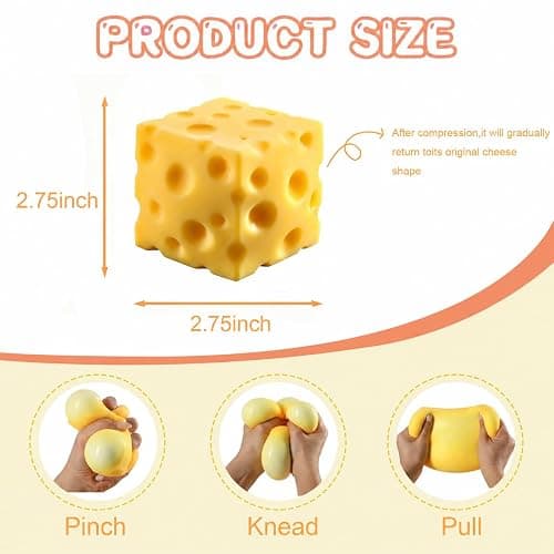 Cheese Squishy Stress Relief Toy,Soft Slow Rising Sensory Food Fidget Toy,Cute Squeeze Stress Balls for Adults,Anxiety Relief Calming Fidget for Office Home Travel (yellow1) thumbnail 3