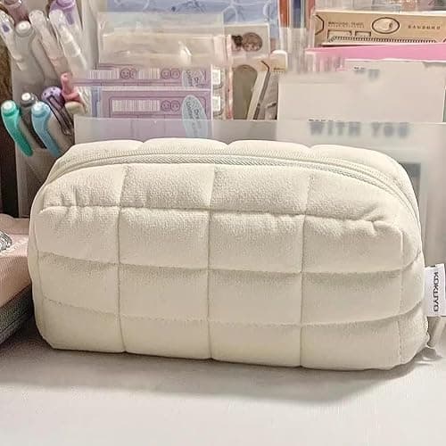GETBSTOOP Multifunction Quilted Creative Pencil Box Large Capacity Travel Toiletry Bag Cotton Pillow Shape Simple Pen Pouch for Outdoor Travel thumbnail 8