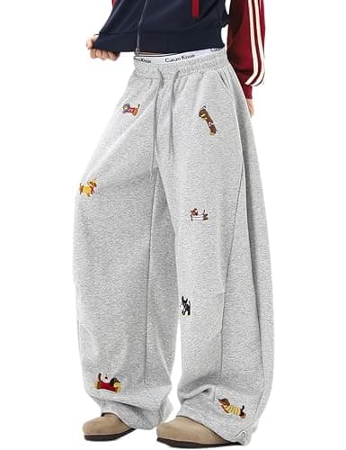 DAZZLZZAD Women's Baggy Sweatpants Fashion Animal Embroidered Dachshund Elastic Drawstring Pants Y2k Trousers - Image 1