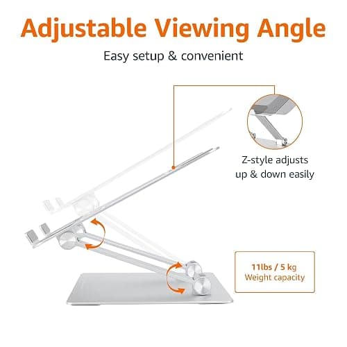 Amazon Basics Sturdy and Portable Ergonomic Laptop Stand for Desk, Adjustable Riser, Fits all Laptops and Notebooks up to 17.3 Inch, Silver, 10 x 8.7 x 6 in thumbnail 3