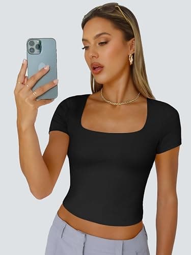 Trendy Queen Tshirts Shirts for Women Double Lined Going Out Crop Tops 2025 Spring Summer Workout Y2k Clothes Beach Fashion thumbnail 7