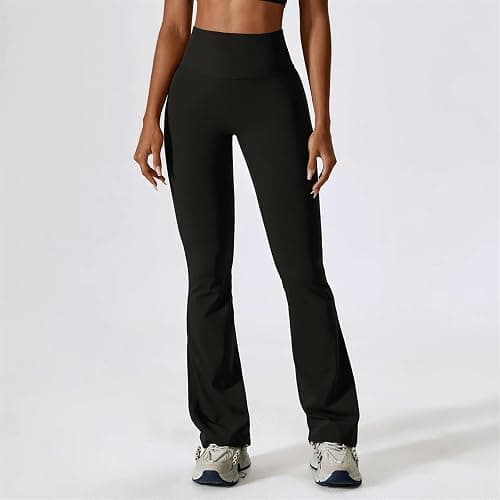 AHIOJEGX Yogahosen Flare Leggings Yoga Hosen Frauen Hohe Taille Breite Bein Hosen Frauen Gym Fitness Sport Schwarz Ausgestellte Hose Latin Dance Hosen(Advanced Black,S) thumbnail 4