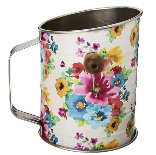 Floral Pattern 3-Cup Stainless Steel Flour Sifter, Hand Crank Design, Fine Mesh Strainer with Measuring Marks for Baking, Watercolor Flower Print thumbnail 2