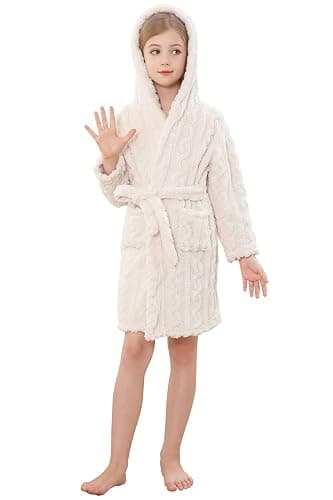 Umeyda Girls & Womens Twist Fleece Robes, Hooded Soft Warm Bath Robe for Kids Womens Fuzzy Bathrobe for Gifts thumbnail 2