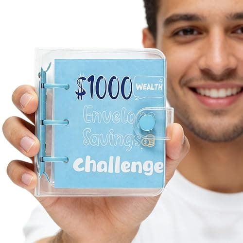 RSORGN Mini Money Saving Challenge Binder, Portable Budget Book with Cash Envelopes to Save $1000 for Home Office School Finance Planning (Blue) thumbnail 4