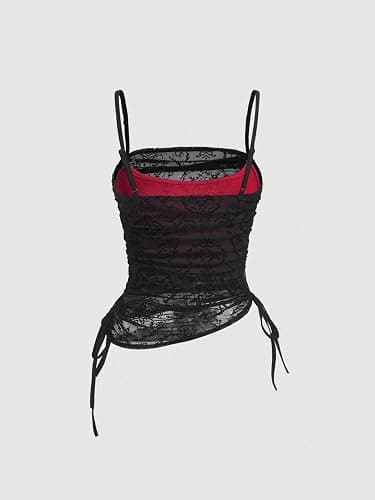 SOLY HUX Women's Ruched Lace Cami Top Drawstring Sleeveless Clubwear Sexy Gothic Tops thumbnail 3