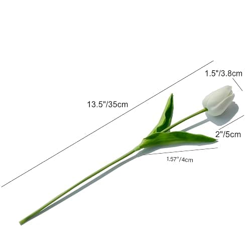 Mandy's Artificial Tulips 20 Stems White PU Faux Flowers for Valentine's Day and Easter Decorations Wedding Home Decor 13.5 Inch thumbnail 3