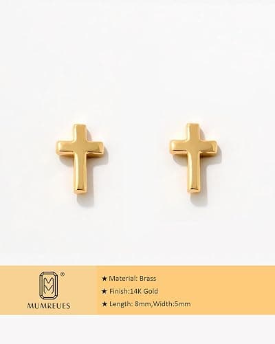 MUMREUES Gold Earrings for Women 14K Gold Plated Cross Stud Earring Dainty Minimalist Simple Small Earrings Jewelry Gift for Her thumbnail 7