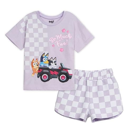 Bluey Girls T-Shirt and French Terry Shorts Outfit Set Toddler to Big Kid Sizes (2T - 10-12) - Image 1