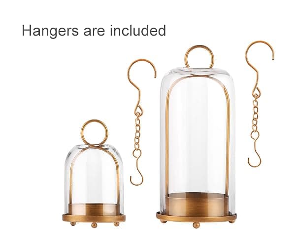 5" & 4" Wide Versatile Metal Candle Holder with Handmade Sturdy Glass Dome in Brass for Pillar Candle & Plants, 5.1" xH11.8 4" xH7.5, Industrial, Farmhouse, Shabby Chic. (2, Brass, Large & Small) thumbnail 4