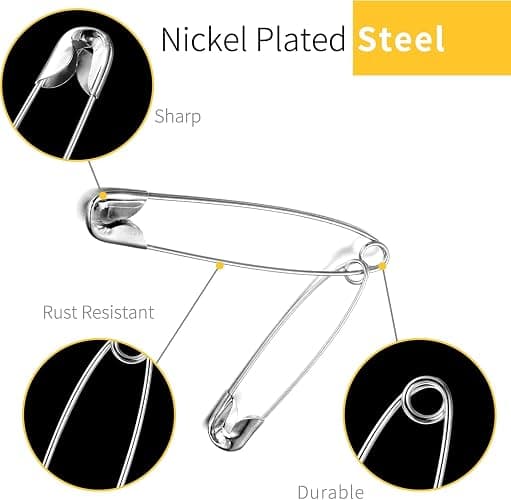 XKDOUS Safety Pins - 150 Pcs Assorted Sizes Black Pins Bulk - Small & Large Heavy Duty for Clothes, Sewing, Craft thumbnail 3