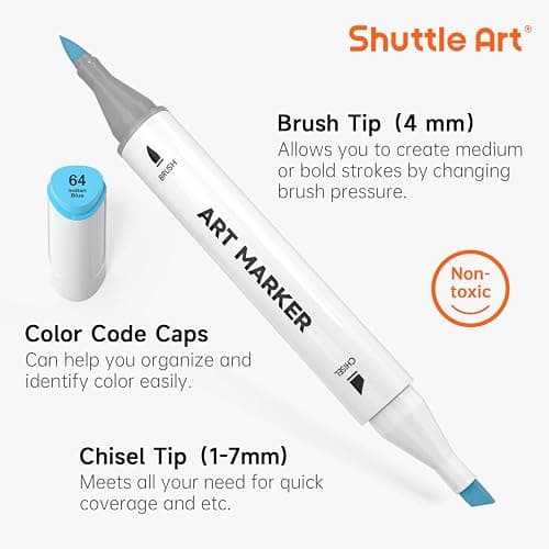 Shuttle Art Brush Tip Alcohol Markers, Dual Tip Brush & Chisel Tip Art Marker Set, 89 Colors Marker Pens with Organized Case Perfect for Illustration Kids Students Adults Coloring Sketching thumbnail 4