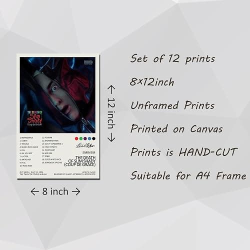 FDSFE Eminem Albumcover-Poster, limitierte Auflage Canvas-Poster Wandkunst Dekoration für Wohnzimmer Schlafzimmer (12er-Set) ungerahmt 12x18 Zoll (30x45cm) thumbnail 5