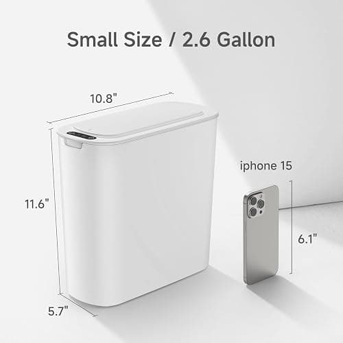TIPGO Automatic Motion Sensor Bathroom Trash Can with Lid, 2.6 Gallon Touchless Trash Bin, Smart Garbage Can Plastic Slim Wastebasket for Bedroom, Office, Dorm (White) thumbnail 3