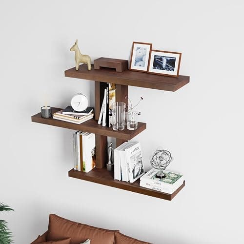 yaqew Variable Wood Floating Shelves Set of 3, Wall Cube Shelves 28.35" Max, Wall Shelves for Living Room Bathroom Bedroom - Light Walnut Color - 28.35" x 23" x 5.9" Max thumbnail 7