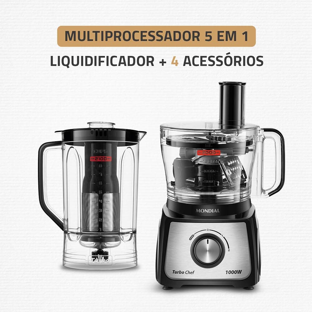 MONDIAL Multiprocessador Turbo Chef 5 em 1, Preto, 1000W, 110V - MPN-01-B thumbnail 2