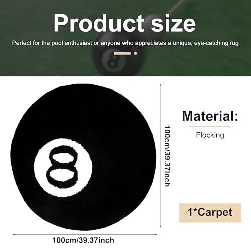 8 Ball Rug 100x100 cm/39x39 in Round Black cool Rugs for bedroom Living Room Non-Slip 8 Billiards Floor Rug Soft Absorbent Machine Washable Rugs Simulation Billiards Round Rugby Decorative Carpet thumbnail 2