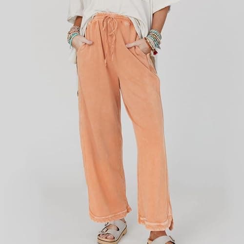 Hixiaohe Women's Casual Wide Leg Sweatpants High Waist Baggy Acid Wash Pants Drawstring Athletic Palazzo Pants with Pockets thumbnail 6