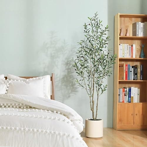 LOMANTO Artificial Olive Trees, 6 ft Tall Fake Olive Trees for Indoor, Faux Olive Silk Tree, Large Olive Plants with White Planter for Home Decor and Housewarming Gift, 1 Pack thumbnail 9