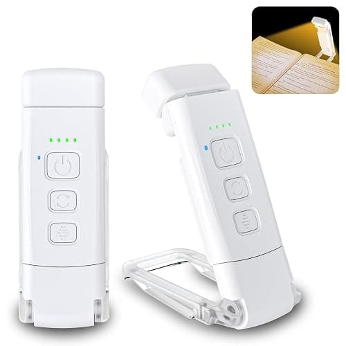 Alyvisun Lumière de lecture, 3 Modes de Couleur & 5 Niveaux de Luminosité Réglables, [Fonction Minuterie & Rechargeable via USB] Lampe à Pince pour Livres au Lit, Autonomie de 80 Heures (blanc) - Image 1