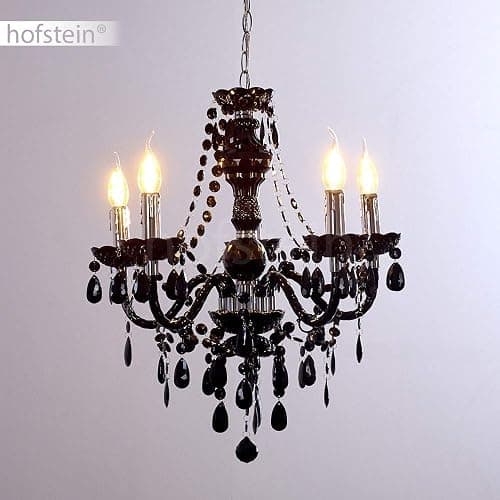Lustre en métal noir/chrome, lampe à suspendre à 5 flammes, 5 x E14, suspension classique avec cristaux décoratifs, design vintage/rétro, ampoule(s) non incluse(s) thumbnail 2