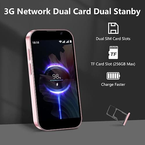 soyes Mini Phone World's Smallest 3.0" HD Touch Screen Mini Smartphone Unlocked Android Compact Mobile Phone for Kids & Students Cell Phone wih Quad-Core Dual SIM Face ID 2GB+16GB Pink thumbnail 7