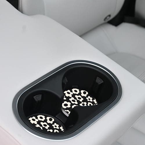 Adastrah Absorbent Car Coasters 2 Pack for Cup Holders, 2.56" Ceramic Stone & Non-Scratch Cork Base Drink Coasters(White Flower) thumbnail 6