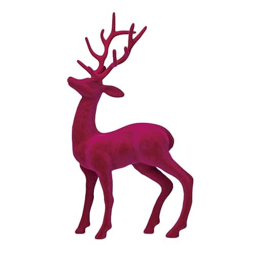 Creative Co-Op Flocked Plastic Standing Reindeer Decor, Pink - Image 1