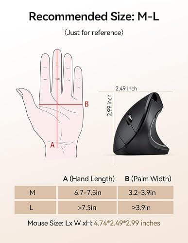 TechRise Ergonomic Mouse, 4800 DPI Wireless Vertical Mouse, 2.4G Optical Computer Mouse with 5 Adjustable DPI, Silent Mouse with 6 Ergo Buttons for PC/Laptop/Mac, Black thumbnail 8