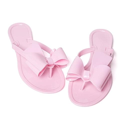 YANWENFANG Women Flip Flops Jelly Thong Waterproof Bow Summer Beach Rain Casual PVC Boho Vacation Flat Sandals thumbnail 5