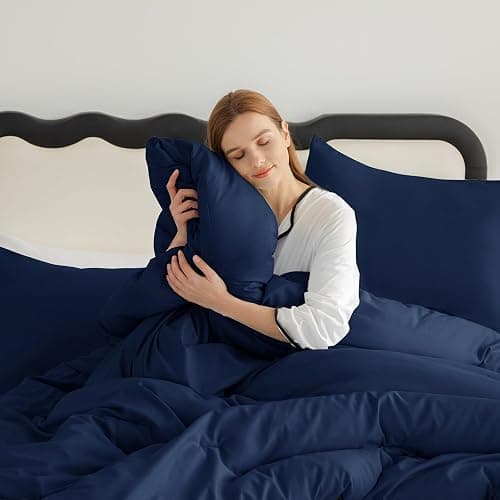 CozyLux Navy Blue Comforter Set Twin/Twin XL Size, 2 Pieces Twin Extra Long Solid Breathable Quilted Bedding Sets, Soft Luxury Bed Set with Down Alternative Comforter and 1 Pillowcase for All Season thumbnail 8