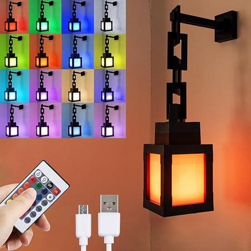 Pixelated Lantern Night Light - USB Rechargeable Night Lamp - 16 Colors LED Mood Light Touch Switch & Remote Control - Wall or Table Mounting Lights, Ideal for Room, Game Room Decor, Gifts for Boys - Image 1