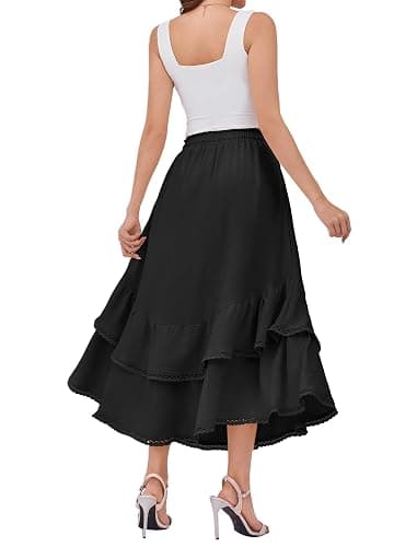 HUSKARY Maxi Skirts for Women Summer Fall High Waist Drawstring Long Skirt Ruffle Layered Medieval Skirts with Pockets thumbnail 8